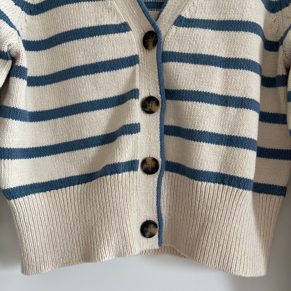 Veronica Beard Noorie Cardigan Sz Medium Ivory Blue Striped Cotton Chic Classic - Picture 9 of 16